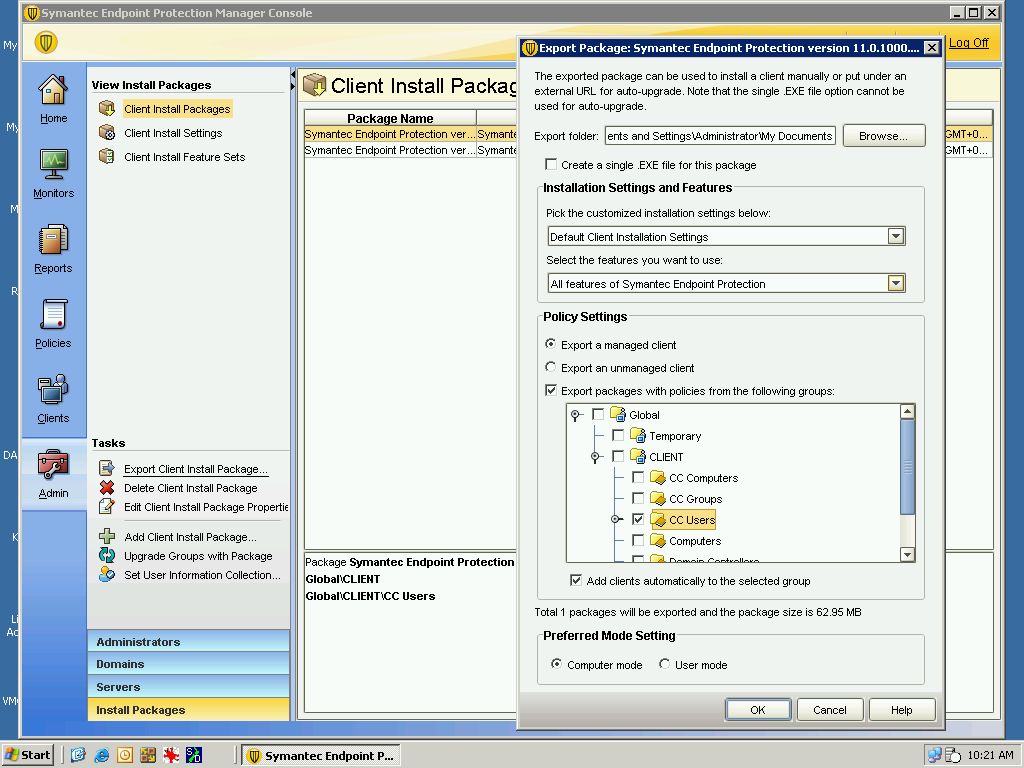 Symantec Endpoint Protection Manager Create Client Install Package